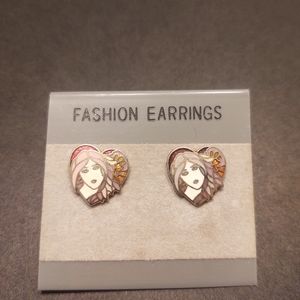 Gold and purple heart earrings